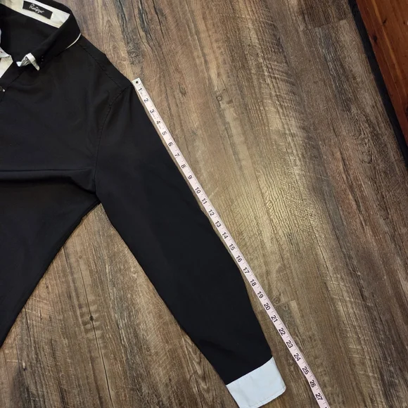 Ruiqige Black Button-Down Shirt with White Contrast Trim Red Button Men's M/L - Picture 8 of 8